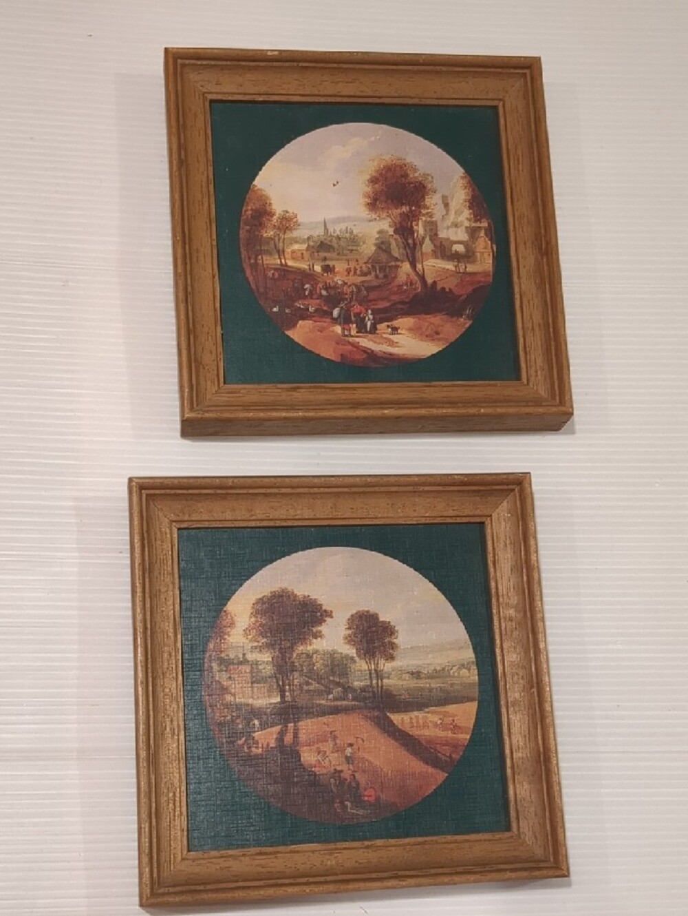 Framed Vintage Artwork Circular Pastoral Landscape Prints, Set of 2